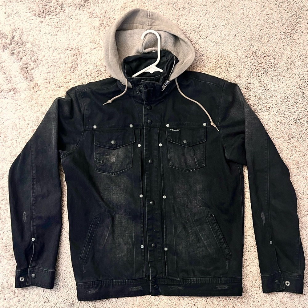 Obey men’s large denim distressed jacket